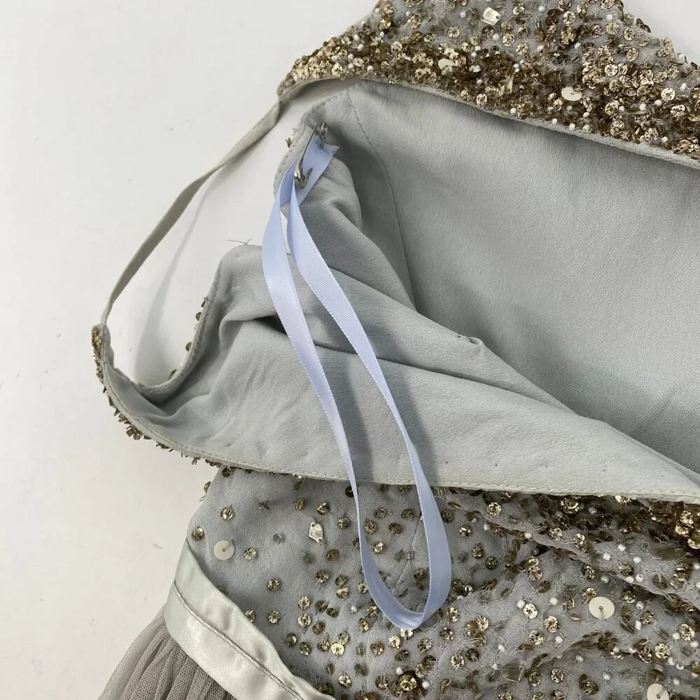 BHLDN Gray Gold Beaded Tulle Maxi Dress | Size 14 - Picture 3 of 12